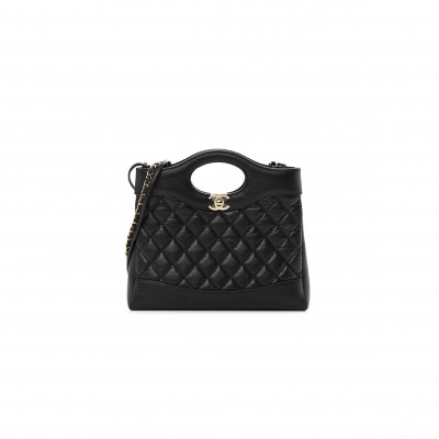 CHANEL MASTER SHINY CRUMPLED CALFSKIN QUILTED MINI 31 SHOPPING BAG BLACK (24.5*22*5.5cm) 